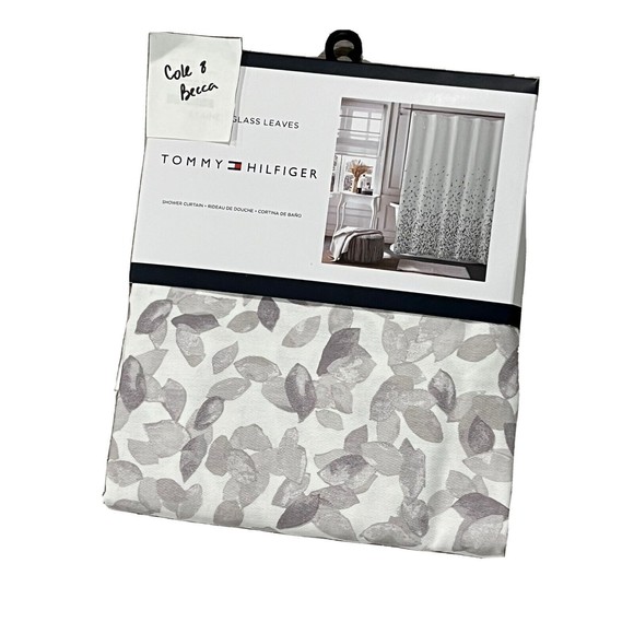 Tommy Hilfiger Stained Glass Leaves Cotton Fabric Shower Curtain Gray Wh… - Picture 1 of 7